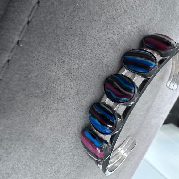 Rainbow Calsilica sterling silver cuff bracelet - Picture 3 of 7